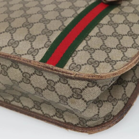 GUCCI GG Supreme Web Sherry Line Hand Bag PVC Beige Gold Auth ar13384 - Picture 2 of 14